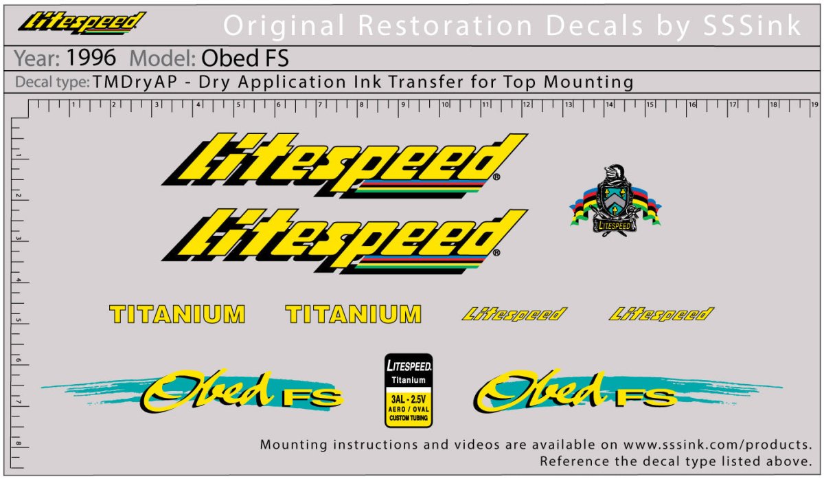 ライトスピードObed FS 1996 OBED F/S DECALS – Litespeed Bicycles