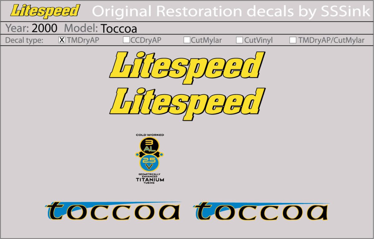 2000 Toccoa Decal Set – Litespeed Bicycles