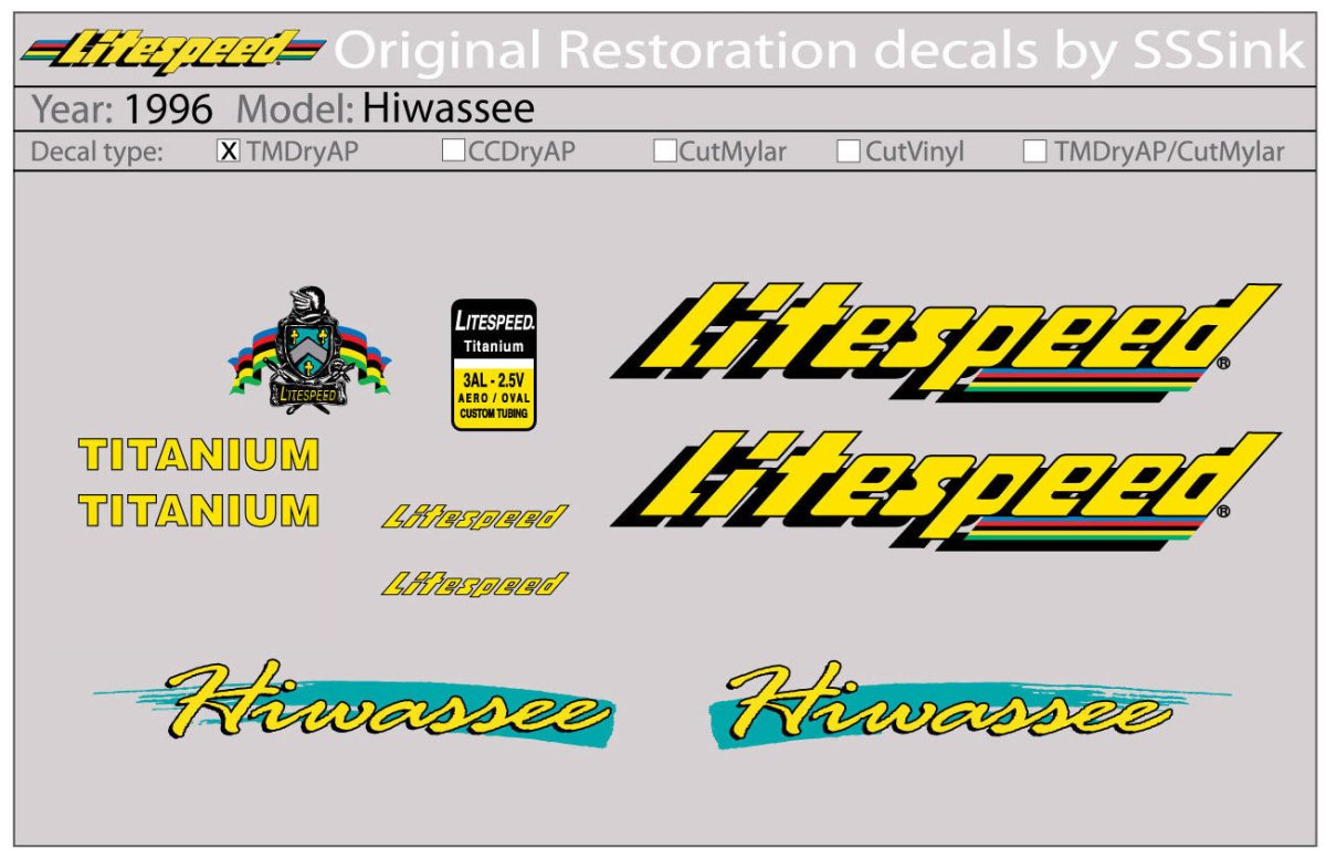 Titanium 1996 HIWASSEE DECALS - Litespeed Bicycles