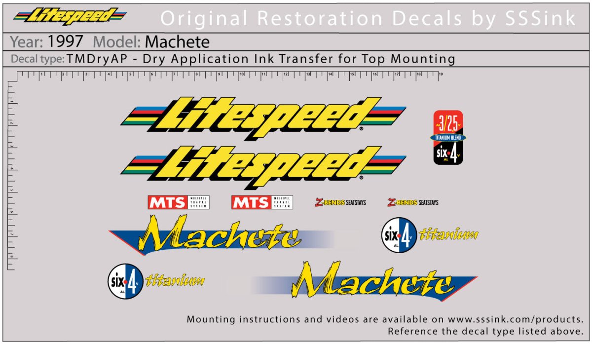 Titanium 1997 Machete Decal Set - Litespeed Bicycles
