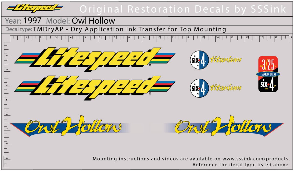 Titanium 1997 Owl Hollow Decal Set - Litespeed Bicycles