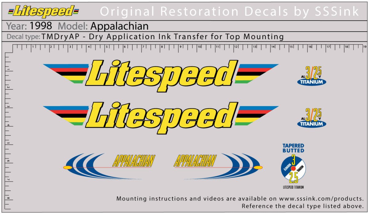 Titanium 1998 Appalachian Decal Set - Litespeed Bicycles