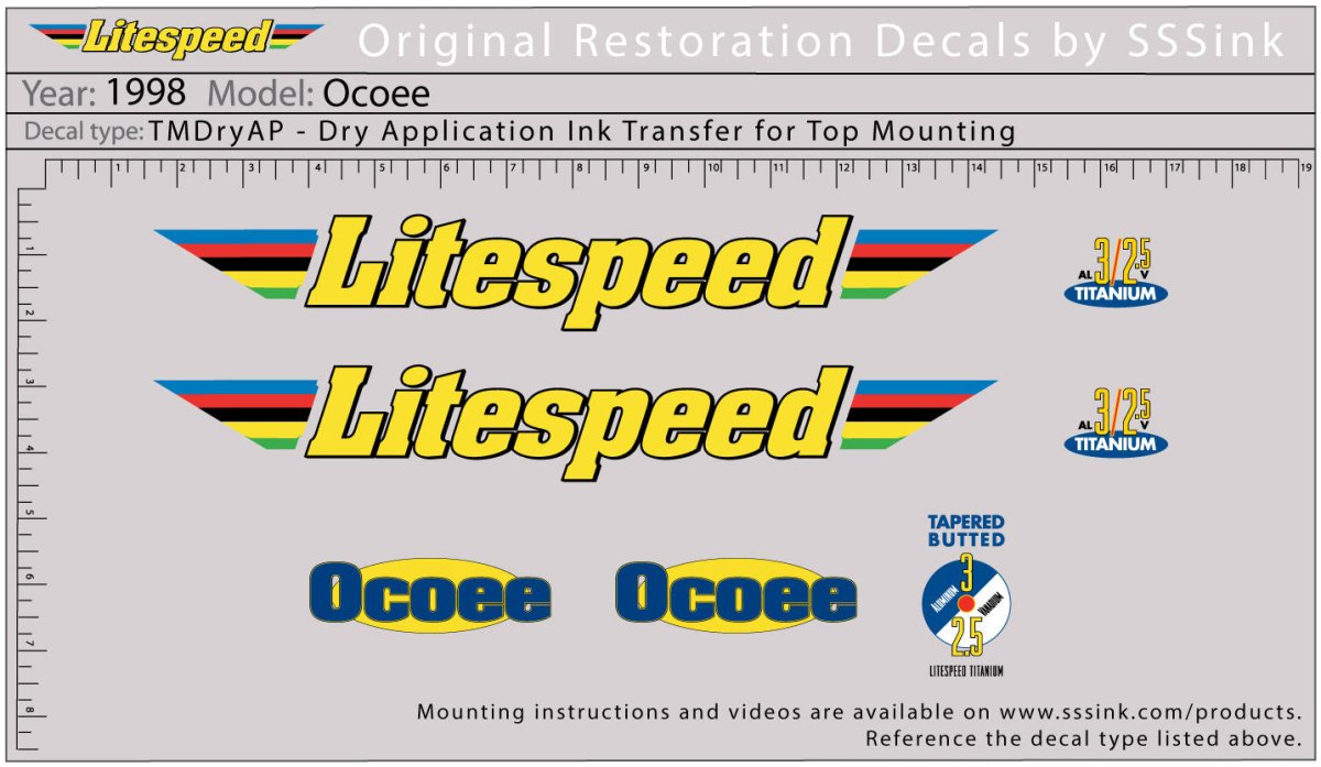 Titanium 1998 Ocoee Decal Set - Litespeed Bicycles