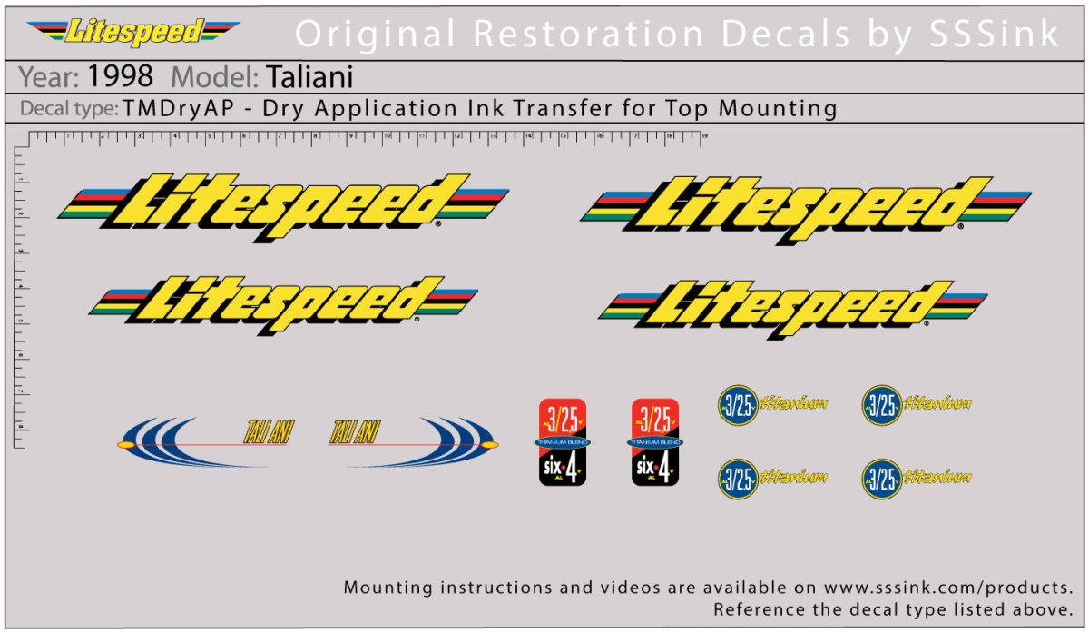 Titanium 1998 Taliani Decal Set - Litespeed Bicycles