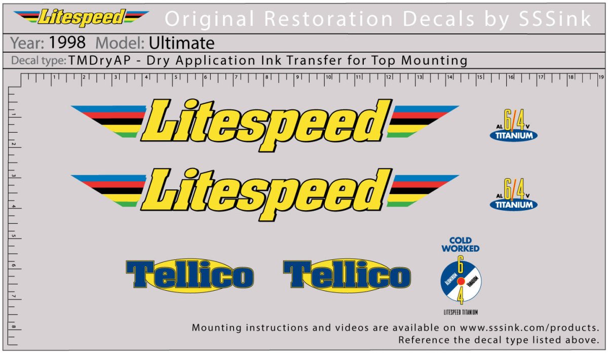 Titanium 1998 Tellico Decal Set - Litespeed Bicycles