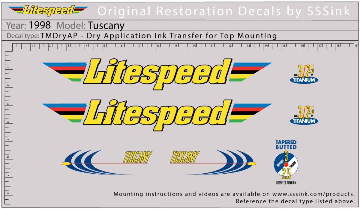 Titanium 1998 Tuscany Decal Set - Litespeed Bicycles