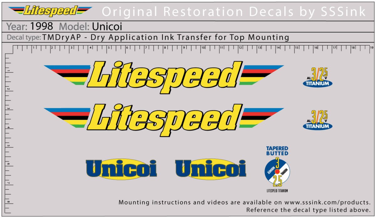 Titanium 1998 Unicoi Decal Set - Litespeed Bicycles