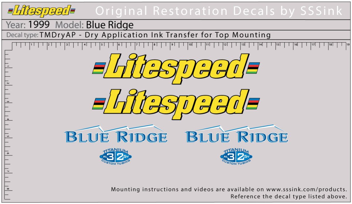 Titanium 1999 Blue Ridge Decal Set - Litespeed Bicycles