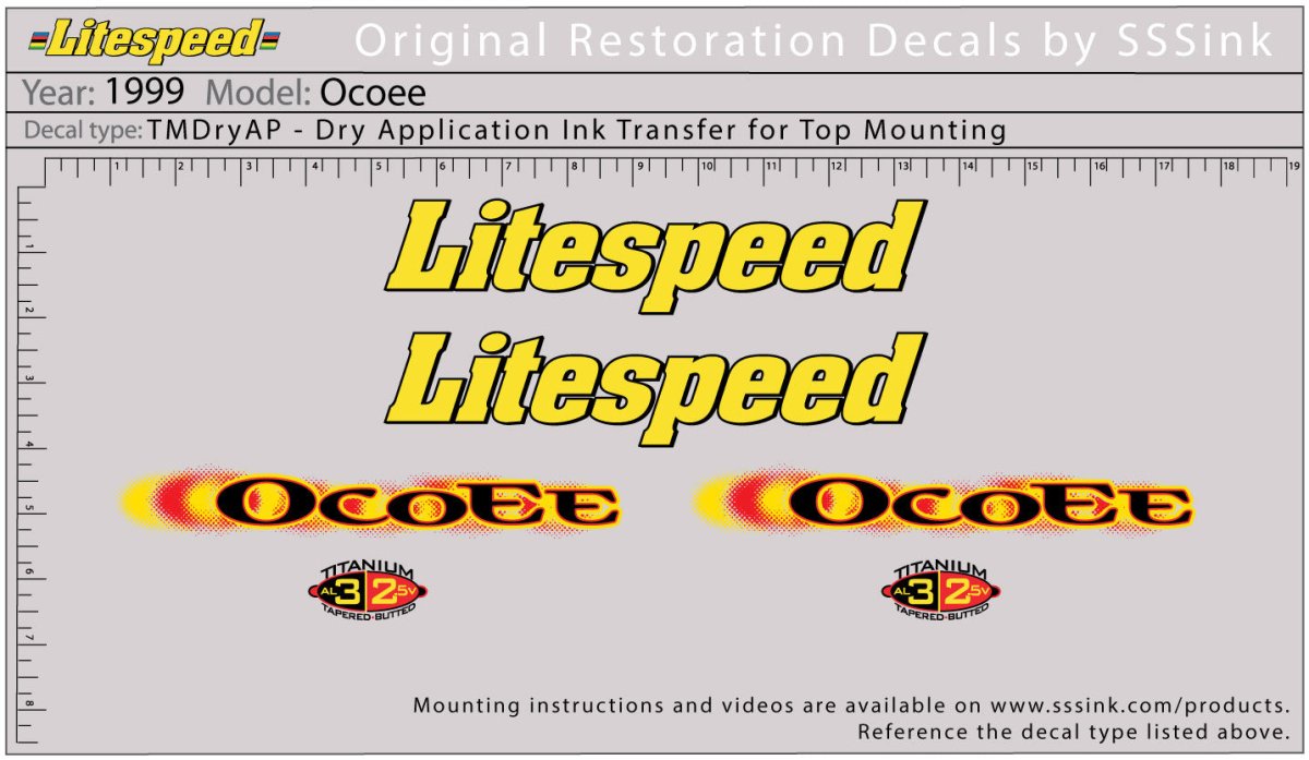 Titanium 1999 Ocoee Decal Set - Litespeed Bicycles