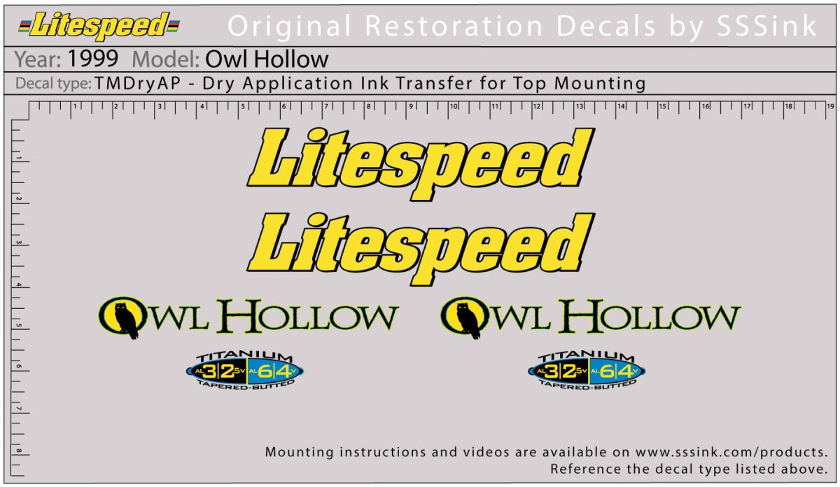 Titanium 1999 Owl Hollow Decal Set - Litespeed Bicycles