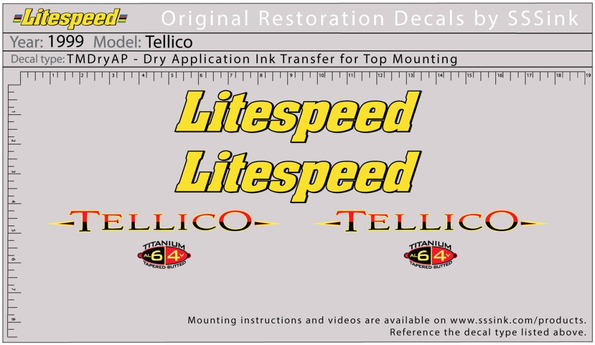 Titanium 1999 Tellico Decal Set - Litespeed Bicycles