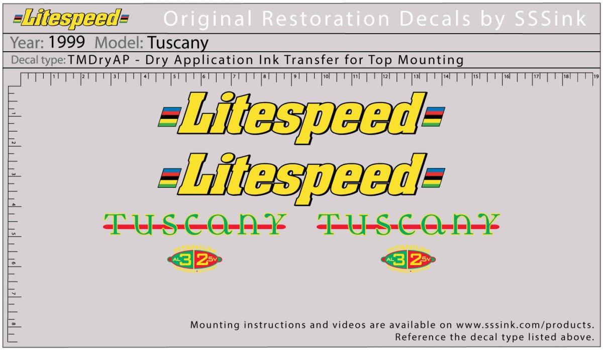 Titanium 1999 Tuscany Decal Set - Litespeed Bicycles