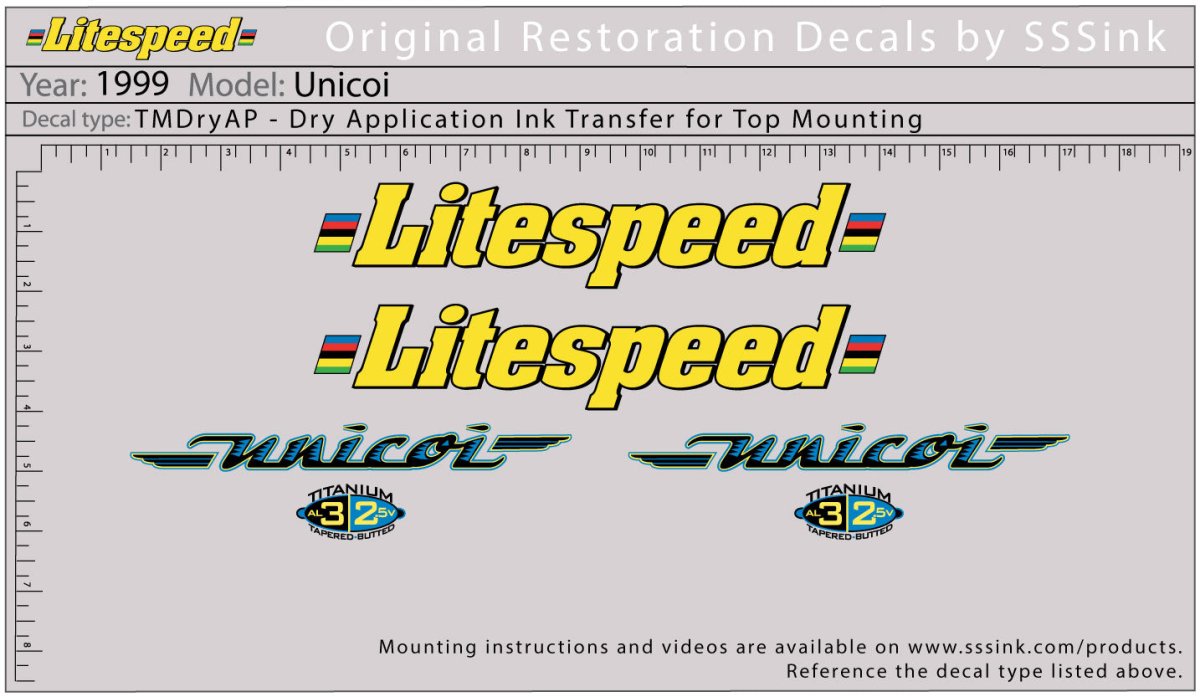 Titanium 1999 Unicoi Decal Set - Litespeed Bicycles