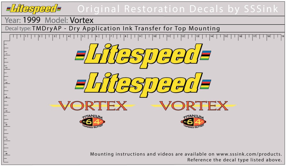 Titanium 1999 Vortex Decal Set - Litespeed Bicycles