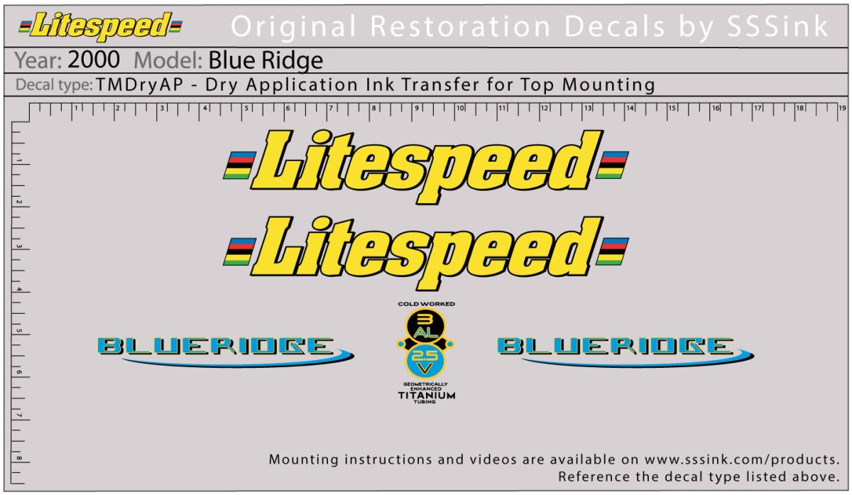 Titanium 2000 Blue Ridge Decal Set - Litespeed Bicycles