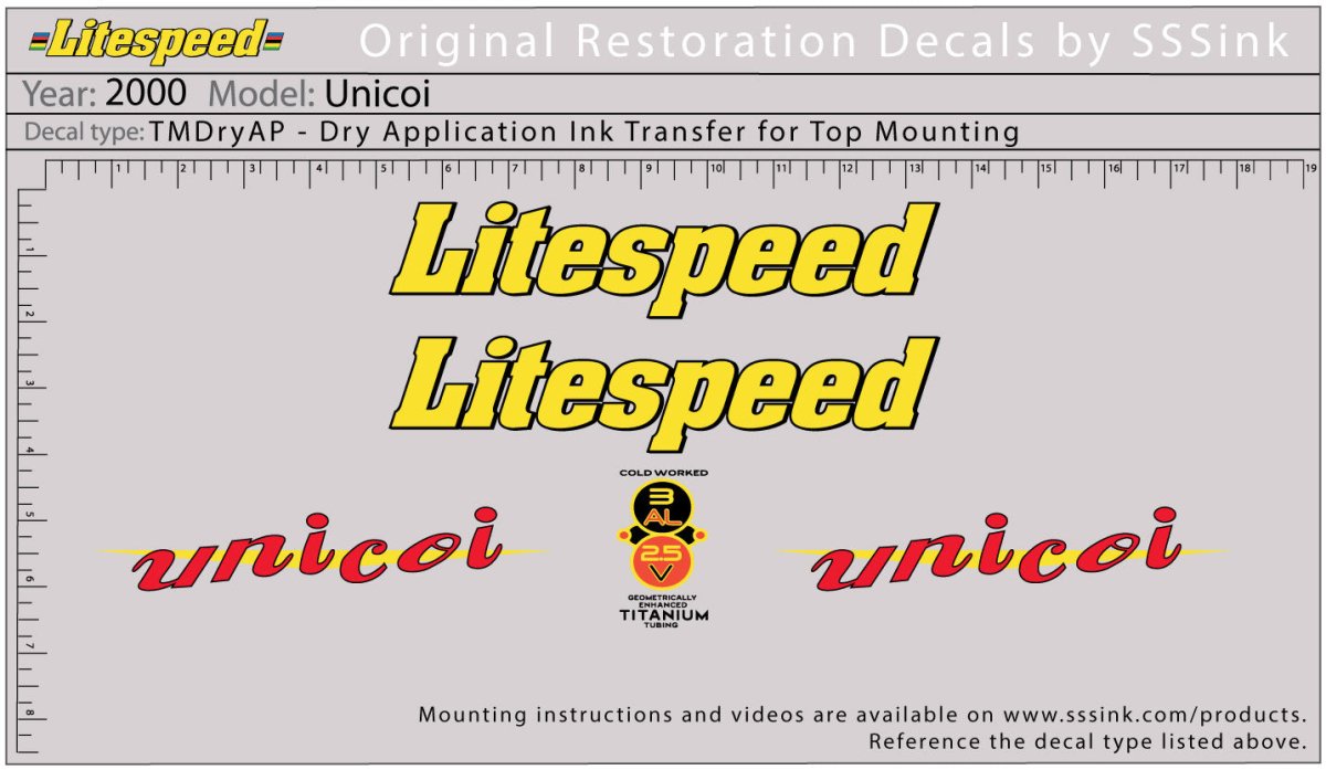 Titanium 2000 Unicoi Decal Set - Litespeed Bicycles