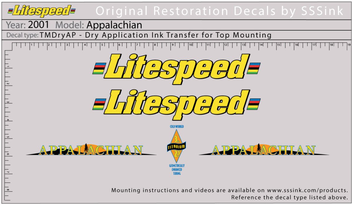 Titanium 2001 Appalachian Decal Set - Litespeed Bicycles