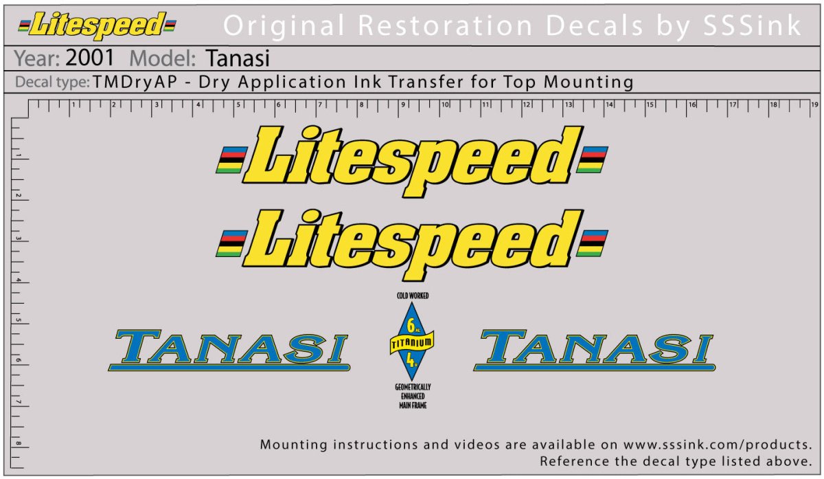 Titanium 2001 Tanasi Decal Set - Litespeed Bicycles