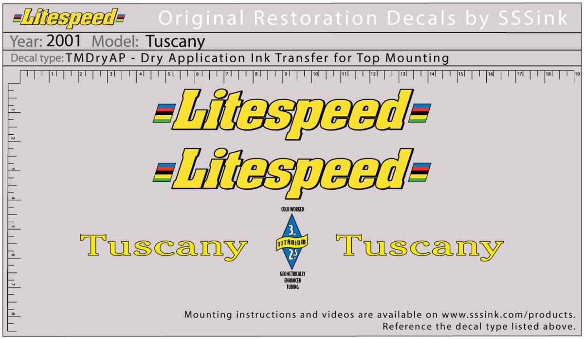 Titanium 2001 Tuscany Decal Set - Litespeed Bicycles