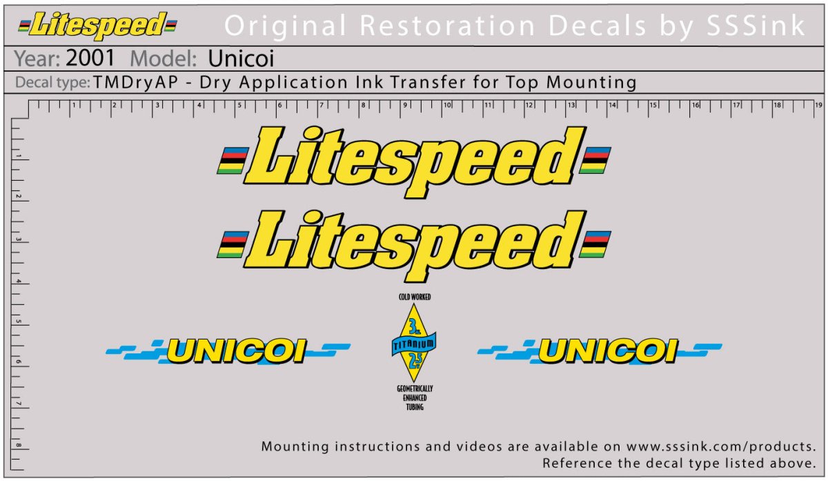 Titanium 2001 Unicoi Decal Set - Litespeed Bicycles