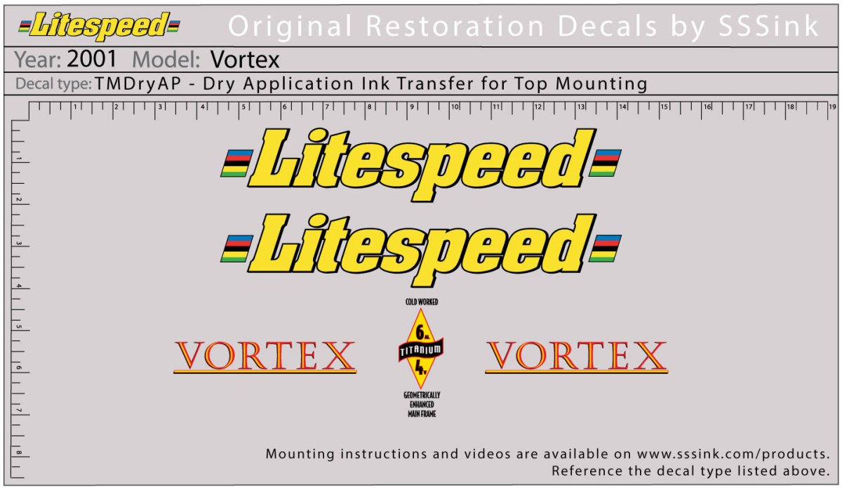 Titanium 2001 Vortex Decal Set - Litespeed Bicycles