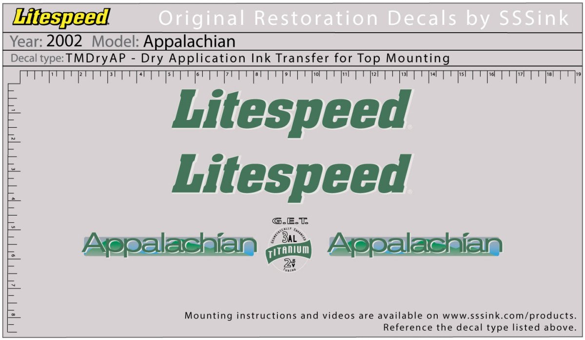 Titanium 2002 Appalachian Decal Set - Litespeed Bicycles
