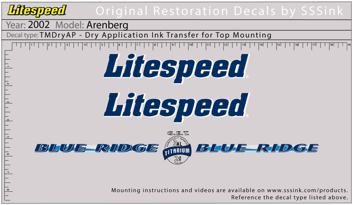 Titanium 2002 Blue Ridge Decal Set - Litespeed Bicycles