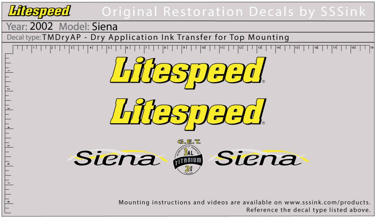 Titanium 2002 Siena Decal Set - Litespeed Bicycles