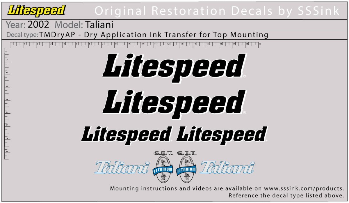 Titanium 2002 Taliani Decal Set - Litespeed Bicycles