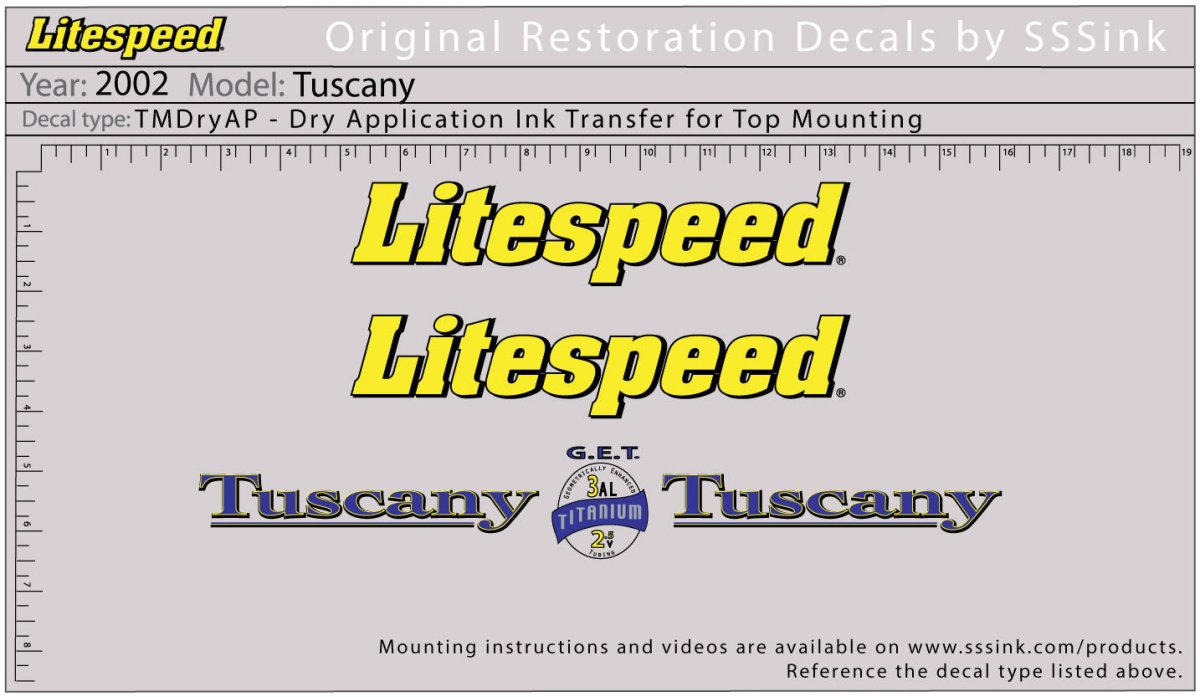 Titanium 2002 Tuscany Decal Set - Litespeed Bicycles
