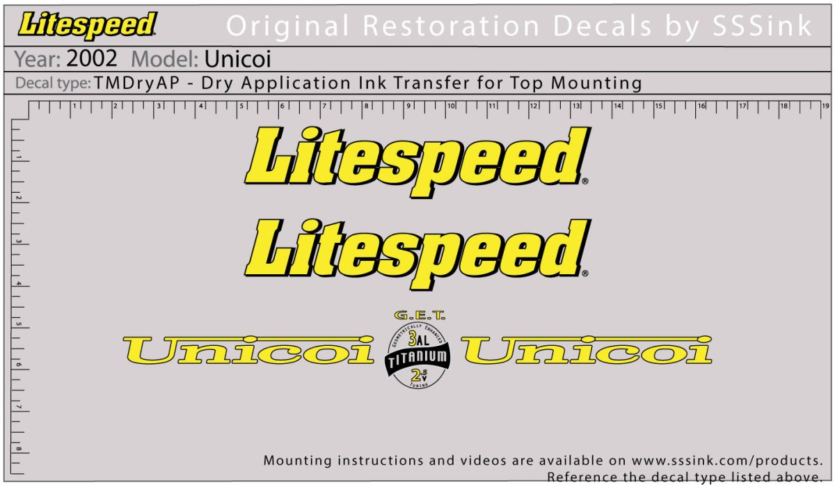 Titanium 2002 Unicoi Decal Set - Litespeed Bicycles