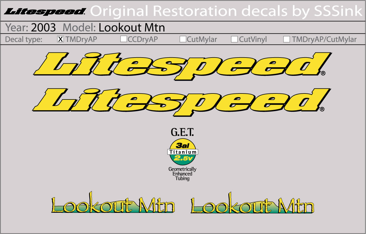 2003 Lookout Mtn Decal Set