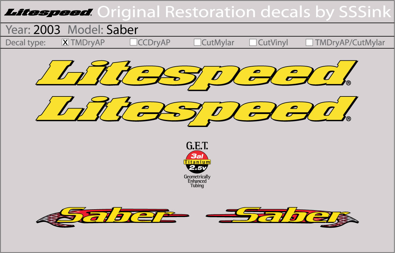 2003 Saber Decal Set