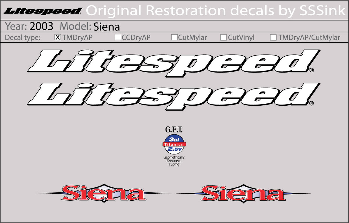 2003 Siena Decal Set