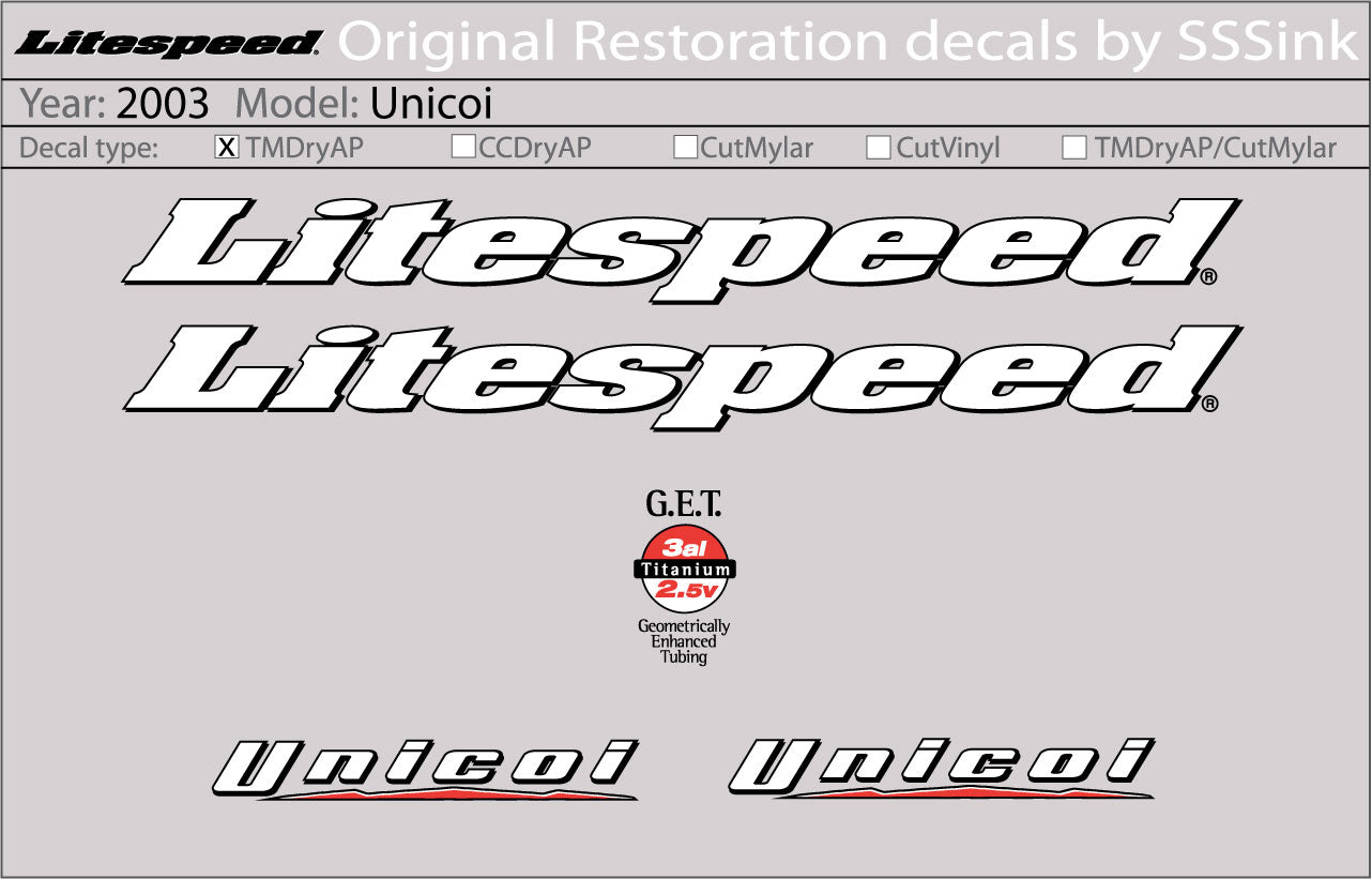 2003 Unicoi Decal Set