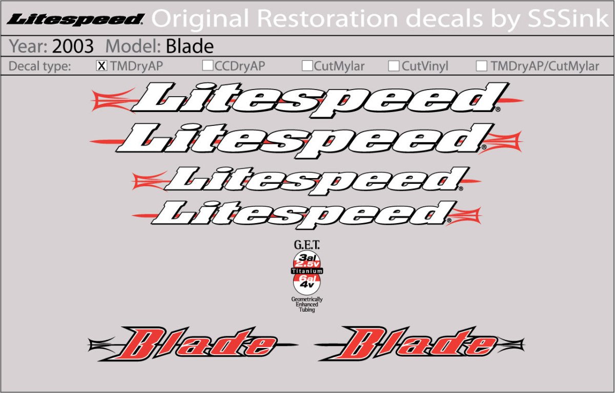 Titanium 2003 Blade Decal Set - Litespeed Bicycles