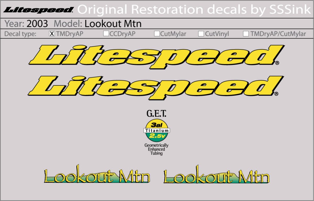 Titanium 2003 Lookout Mtn Decal Set - Litespeed Bicycles