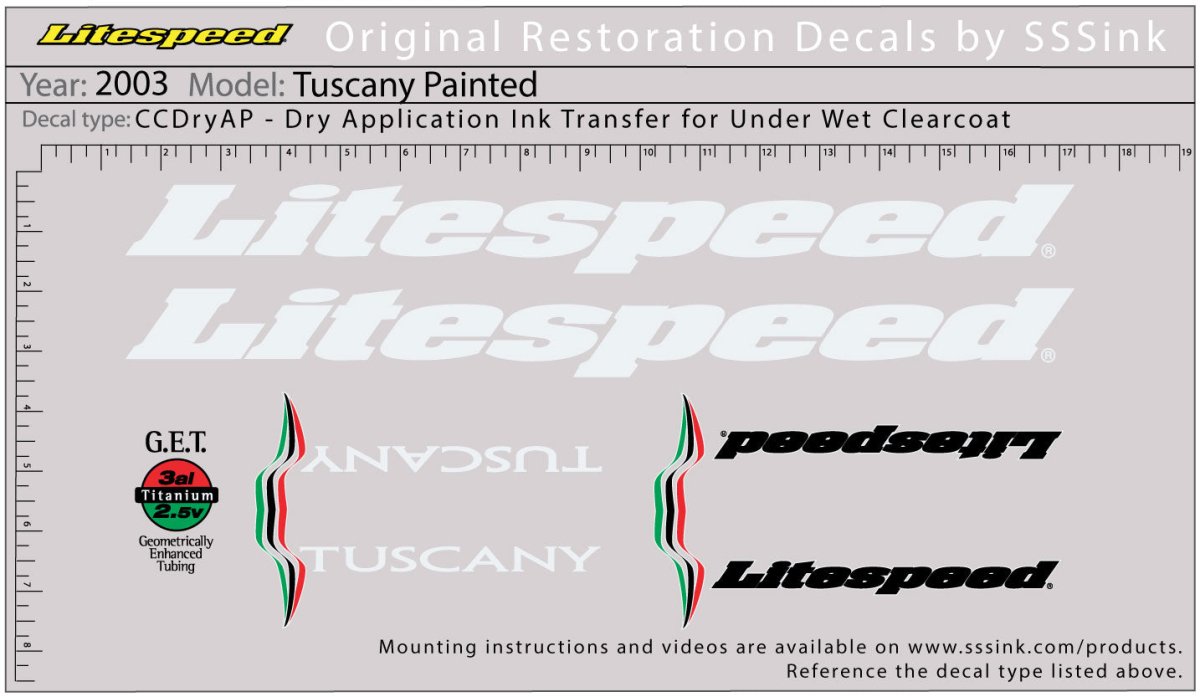 Titanium 2003 Painted Tuscany Decal set - Litespeed Bicycles