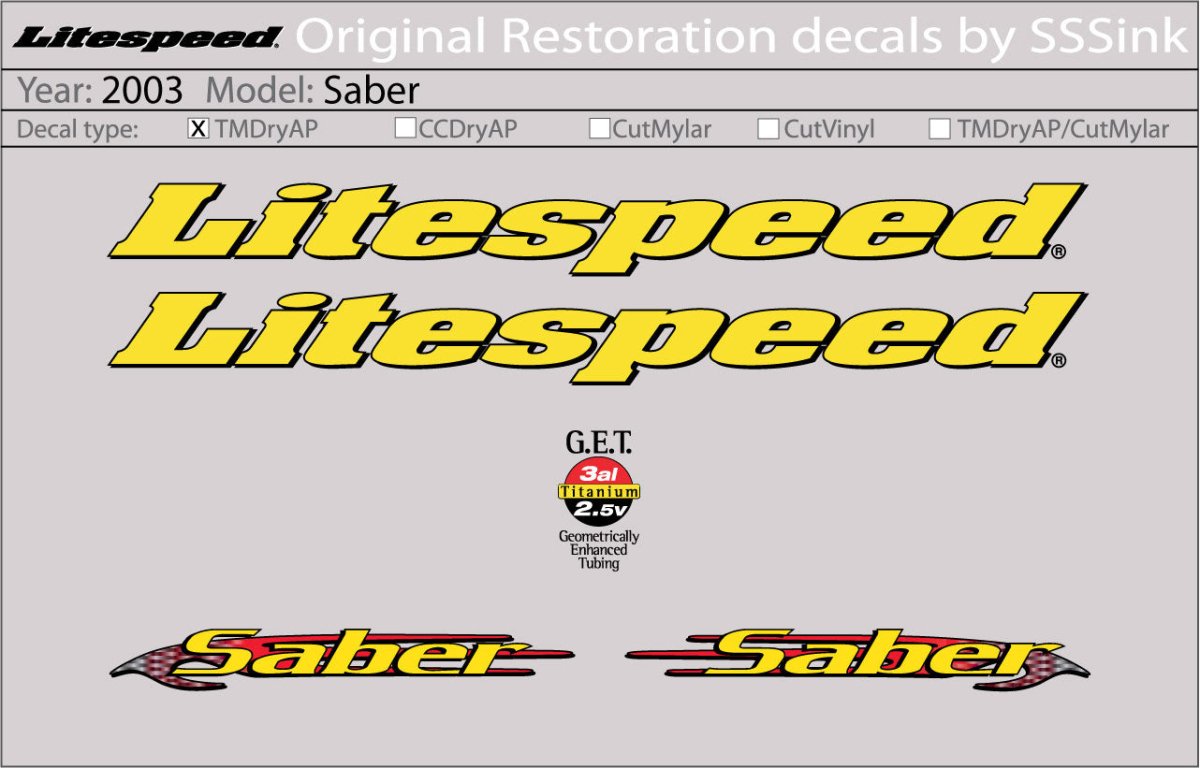 Titanium 2003 Saber Decal Set - Litespeed Bicycles