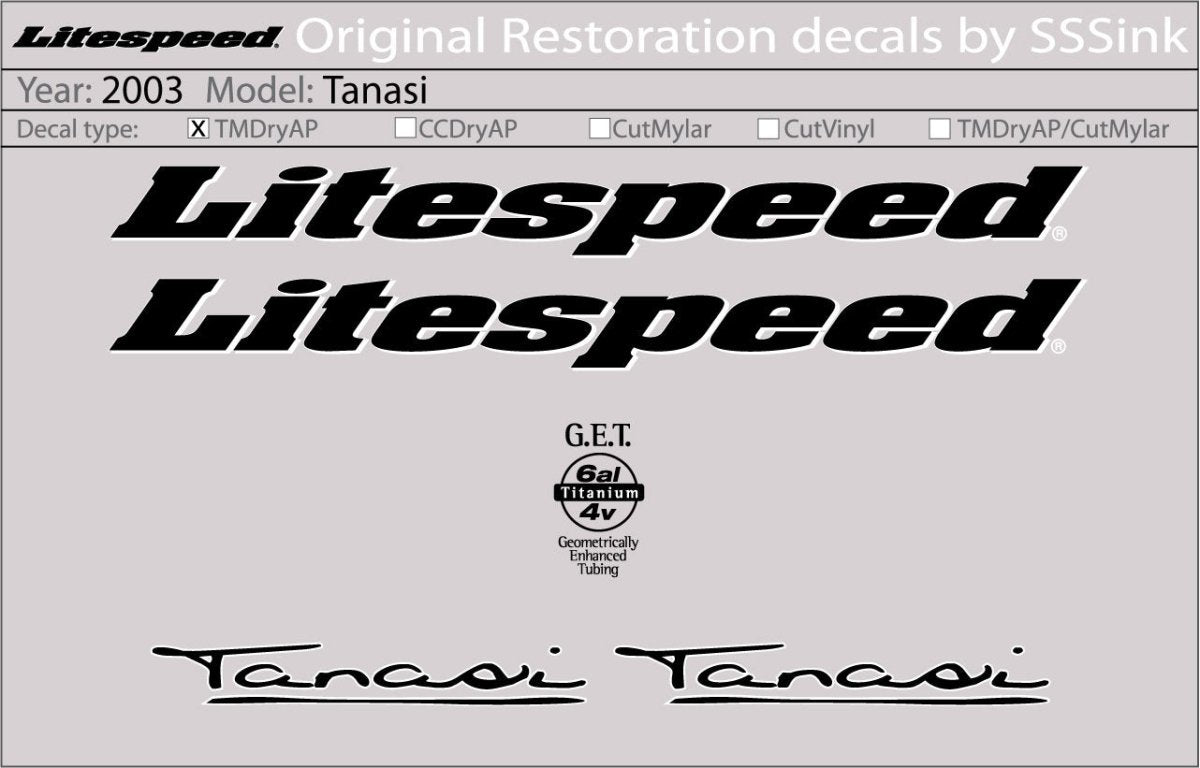 Titanium 2003 Tanasi Decal Set - Litespeed Bicycles