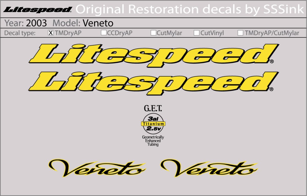 Titanium 2003 Veneto Decal Set - Litespeed Bicycles