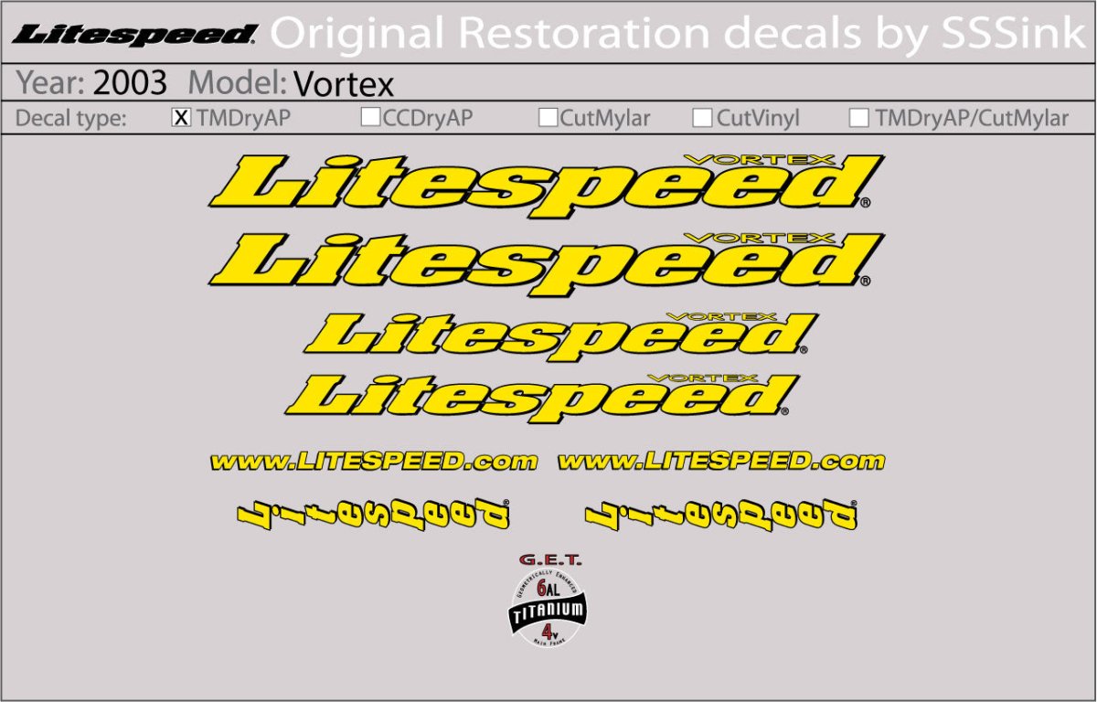 Titanium 2003 Vortex Decal Set - Litespeed Bicycles