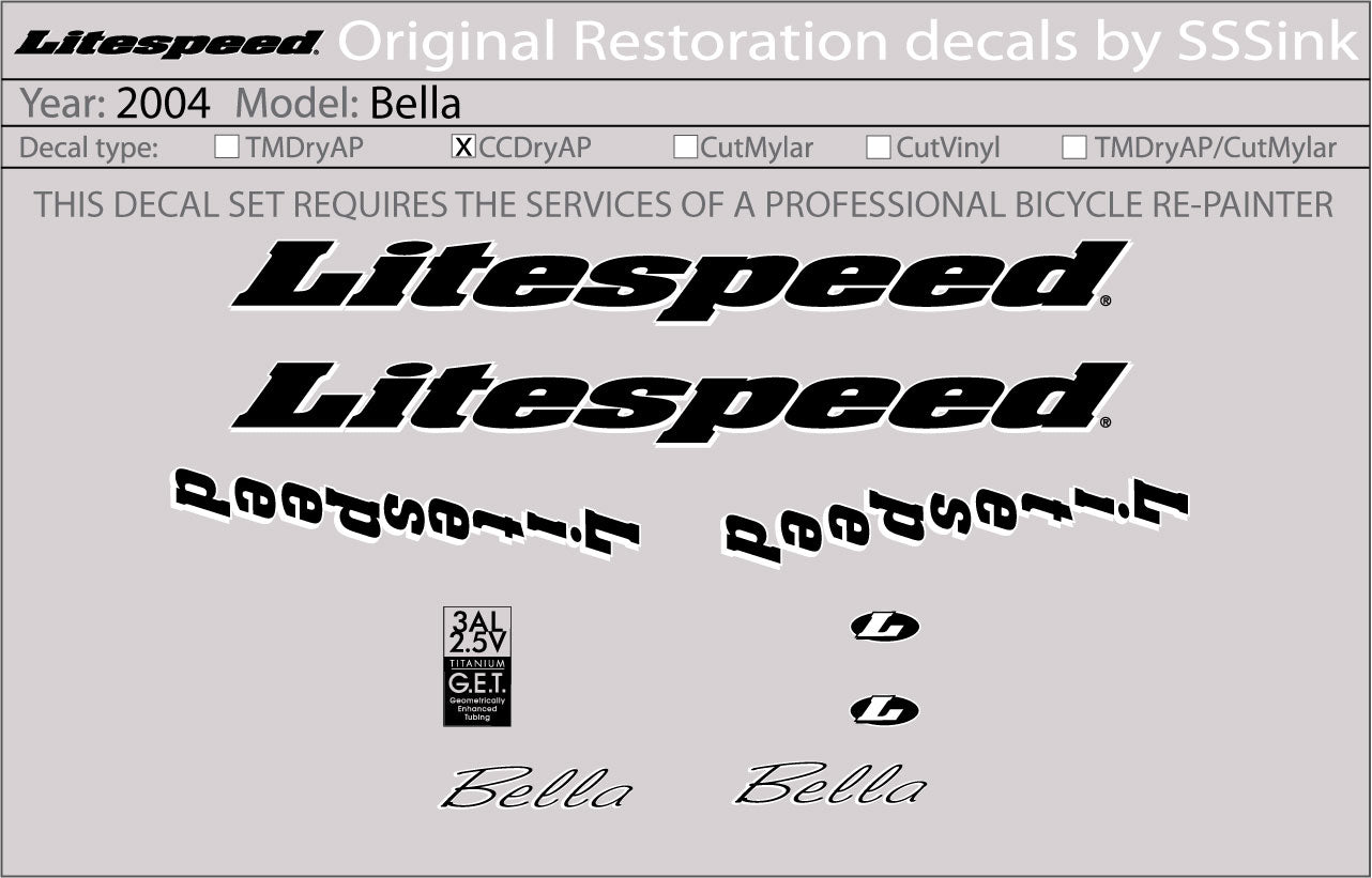2004 Bella Decal Set