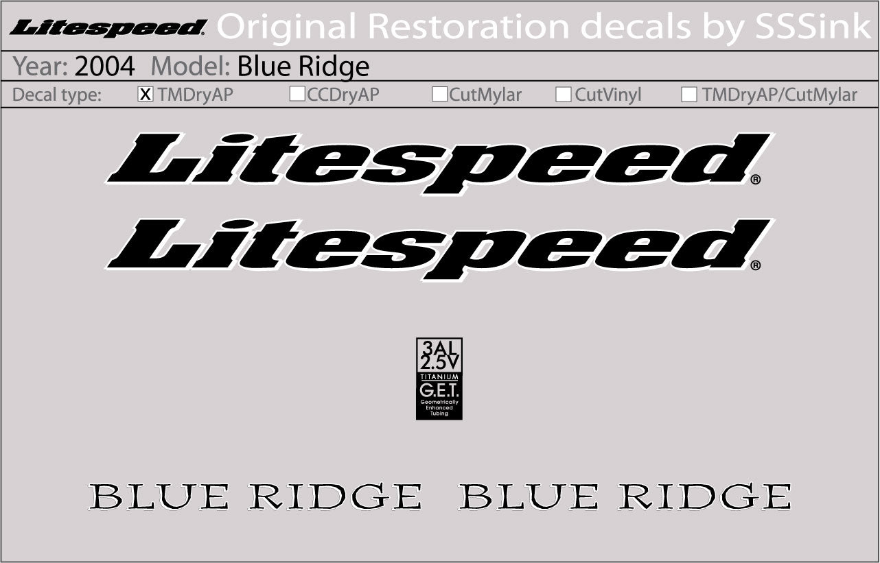 2004 Blue Ridge Decal Set