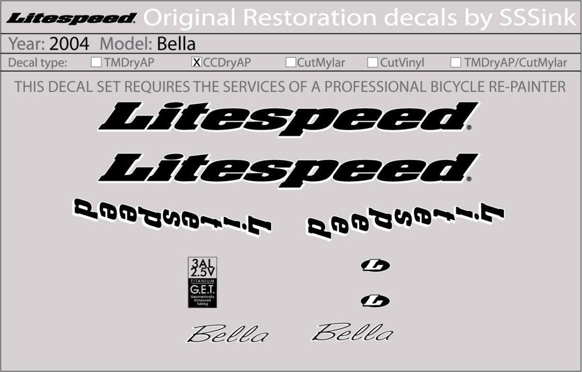 Titanium 2004 Bella Decal Set - Litespeed Bicycles