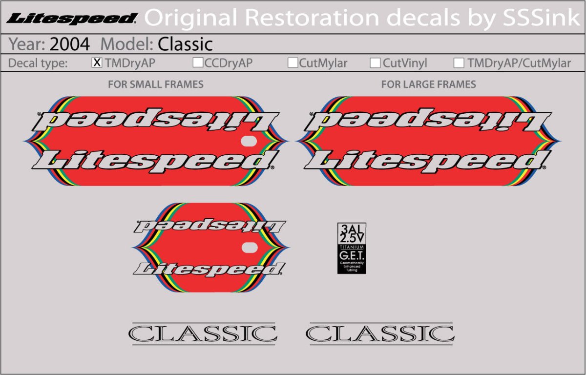 Titanium 2004 Classic Decal Set - Litespeed Bicycles