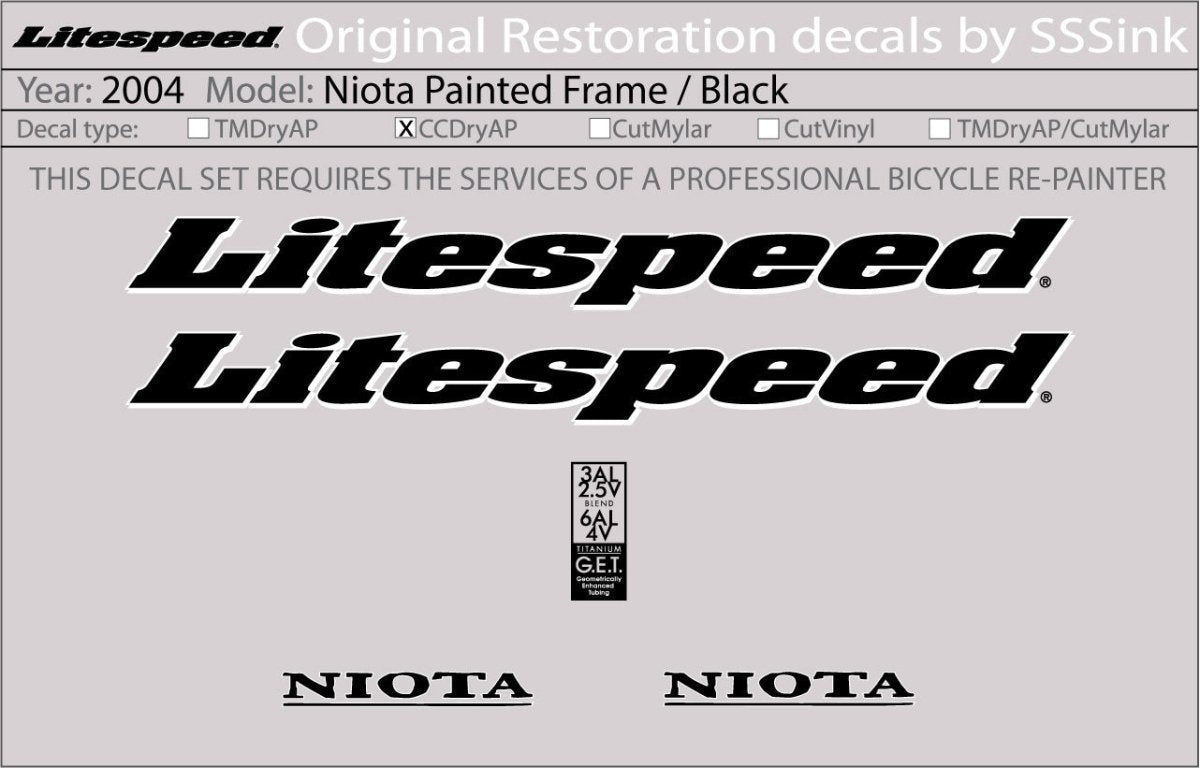 Titanium 2004 Niota Al Decal Set - Litespeed Bicycles