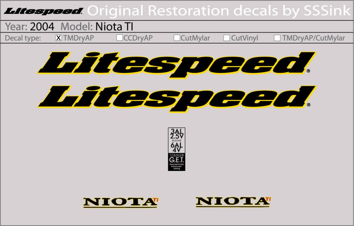 Titanium 2004 Niota Ti Decal Set - Litespeed Bicycles