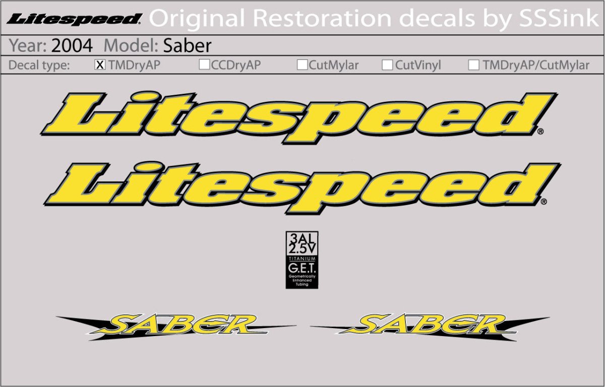 Titanium 2004 Saber Decal Set - Litespeed Bicycles