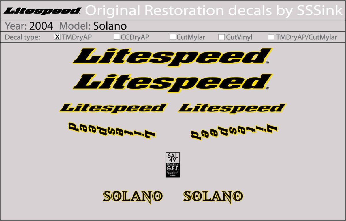 Titanium 2004 Solano Decal Set - Litespeed Bicycles